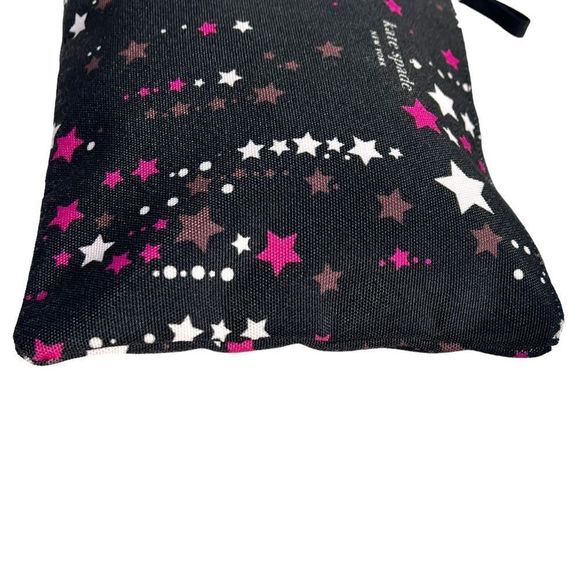 🎉HP🎊Kate Spade Large Canvas Cosmetic Zip Twinkle Star Pouch Black Pink Multi - Picture 7 of 11